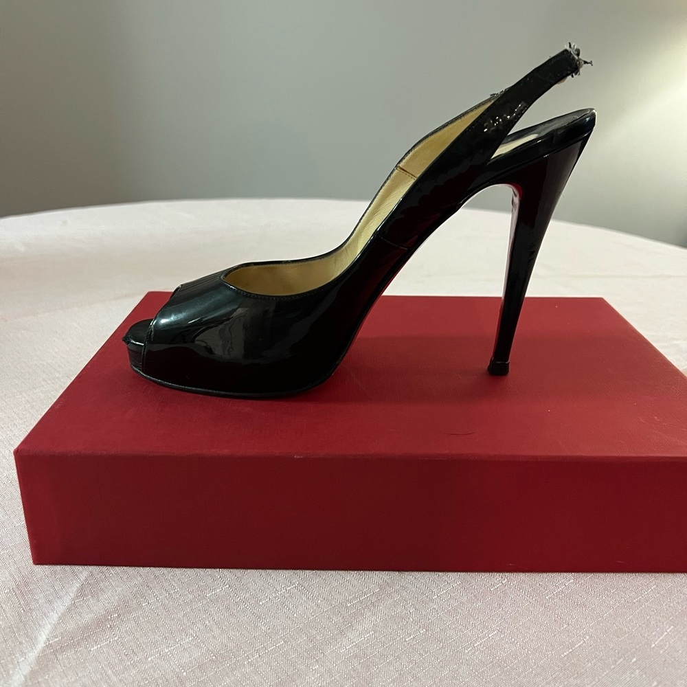 Christian Louboutin Glossy Black Peep-Toe Heels - Picture 11 of 11